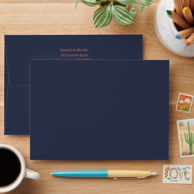 Dark Blue Floral Wedding Envelope (Desk)