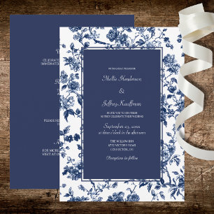 Dark Blue Floral Wedding  Invitation