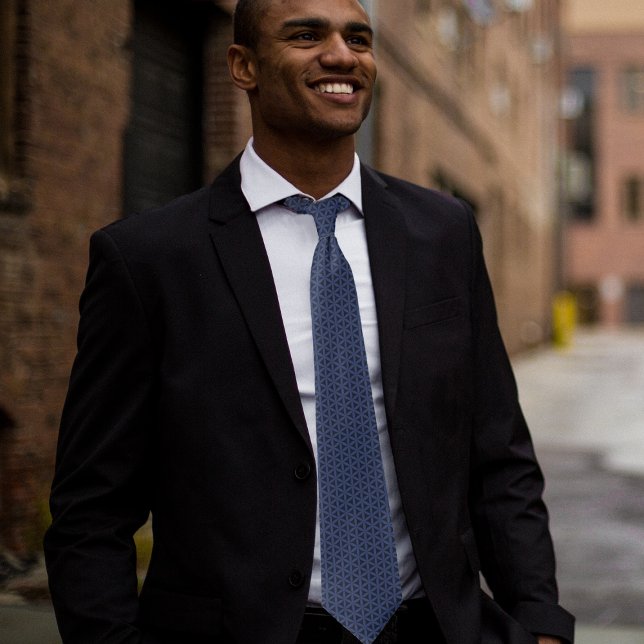 Dark Blue Flower of Life Pattern Neck Tie (Creator Uploaded)