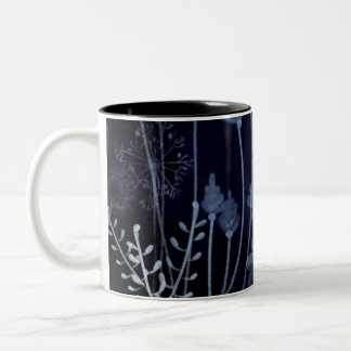 Dark Blue Flower Pattern  Two-Tone Coffee Mug