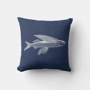 Dark Blue Flying Fish Cushion