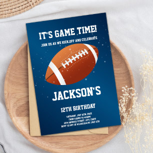 Dark Blue Football Birthday Invitations