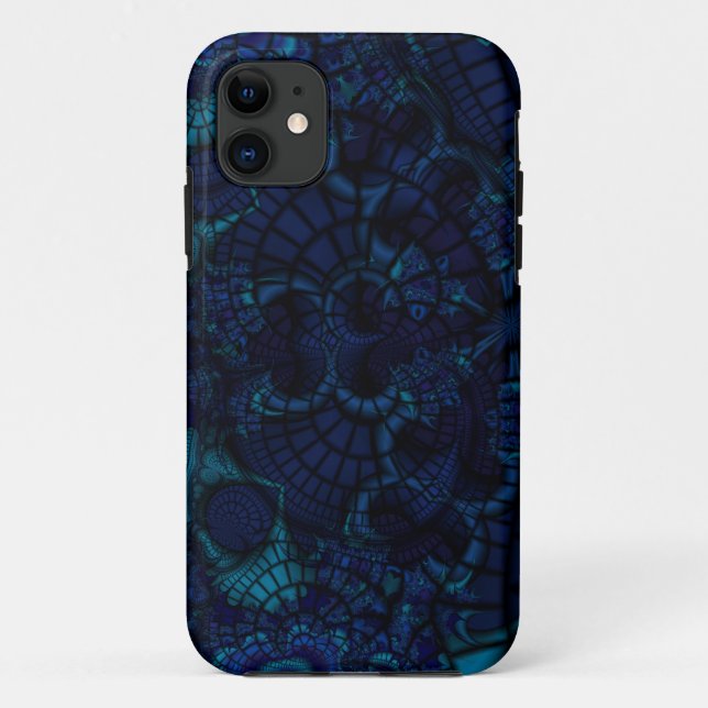dark blue fractal iphone case (Back)
