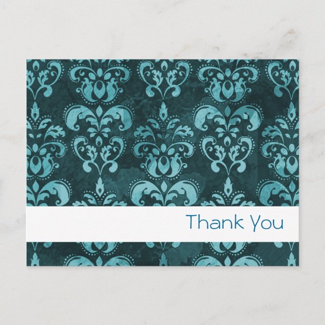 Dark Blue French Damask "Thank You" Postcard (Front)