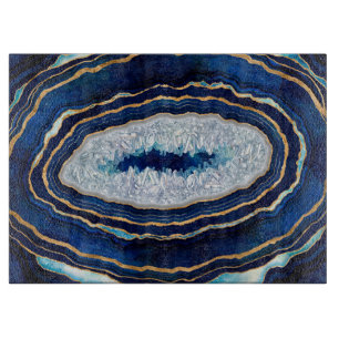 Dark Blue Geode and Gold Digital Art Cutting Board