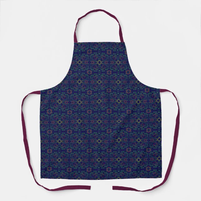 Dark Blue Geometric All-Over Print Apron (Front)
