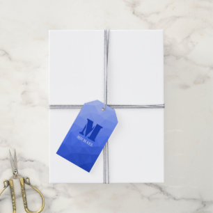 Dark blue geometric mesh pattern Monogram Gift Tags