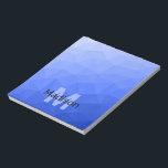 Dark blue geometric mesh pattern Monogram Notepad<br><div class="desc">Monogram Personalise notepad school office stationery with your custom initial and name. Triangle geometric mesh with light dark blue ombre gradient.</div>