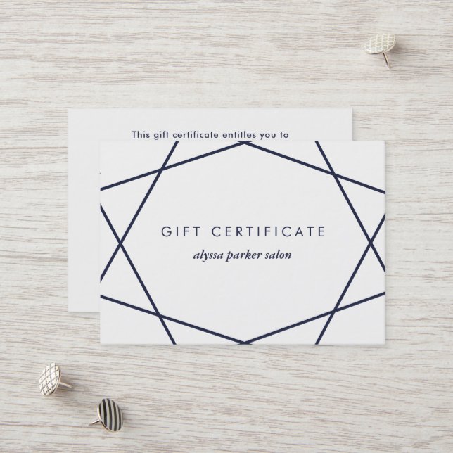 Dark Blue Geometric on White | Gift Certificate (Front/Back In Situ)