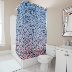 Dark-Blue Geometric Pattern On Pink & Blue Shower Curtain