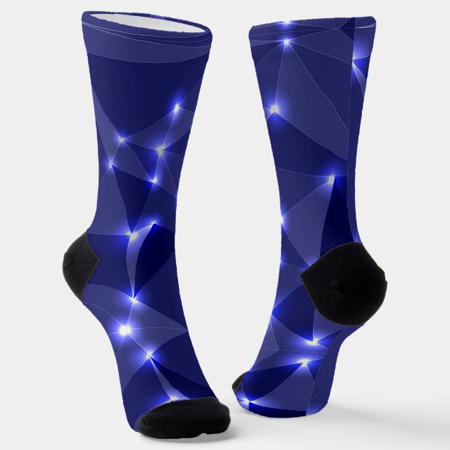 Dark blue geometric-patterned socks with black (Angled)