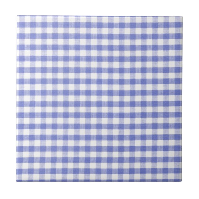 Dark blue gingham pattern ceramic tile (Front)