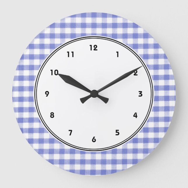 Dark blue gingham pattern large clock (Front)