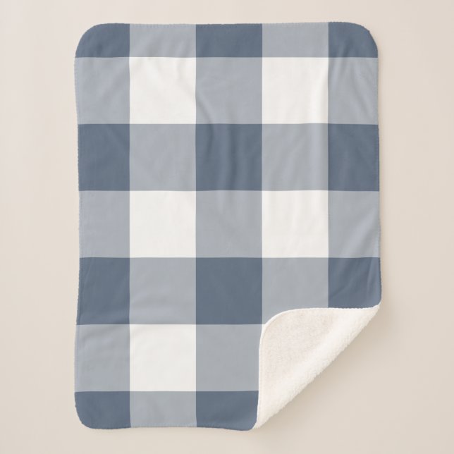Dark Blue Gingham Pattern Sherpa Blanket (Front)