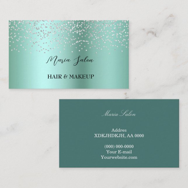 Dark Blue  glitter Silver watercolor Business Card (Front/Back)