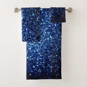 Dark Blue glitter sparkles Bath Towel Set