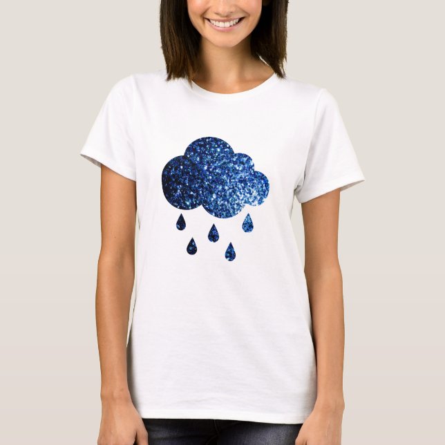Dark Blue glitter sparkles sparkly rain cloud T-Shirt (Front)