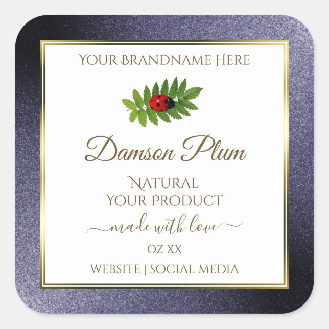 Dark Blue Glitter White Gold Product Label Ladybug (Front)