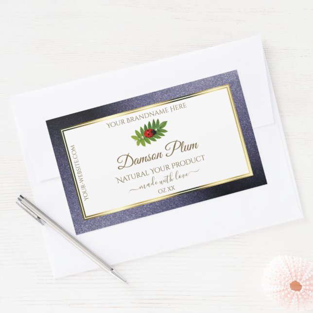 Dark Blue Glitter White Gold Product Label Ladybug (Envelope)