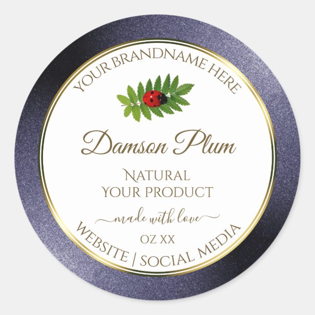 Dark Blue Glitter White Gold Product Label Ladybug (Front)
