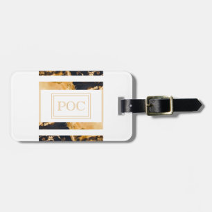 Dark Blue Gold Abstract Monogram Luggage Tag