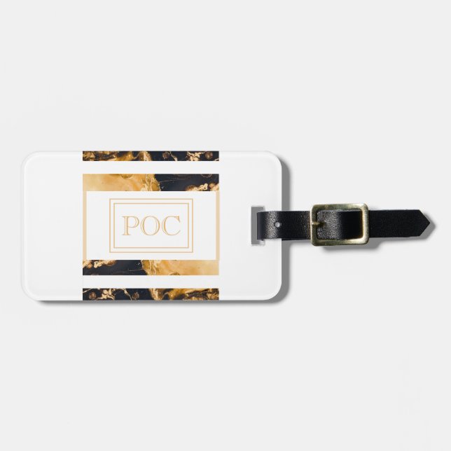 Dark Blue Gold Abstract Monogram Luggage Tag (Front Horizontal)