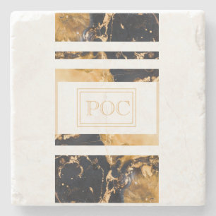 Dark Blue Gold Abstract Monogram Stone Coaster
