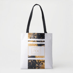 Dark Blue Gold Abstract Monogram Tote Bag