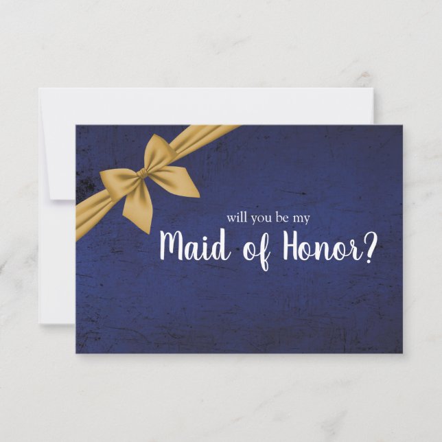 Dark Blue Gold Bow Will You Be My Maid of Honour (Front)