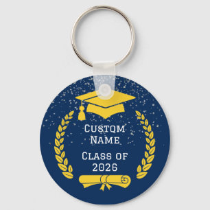 Dark Blue & Gold Class of 2026 Graduation Keychain