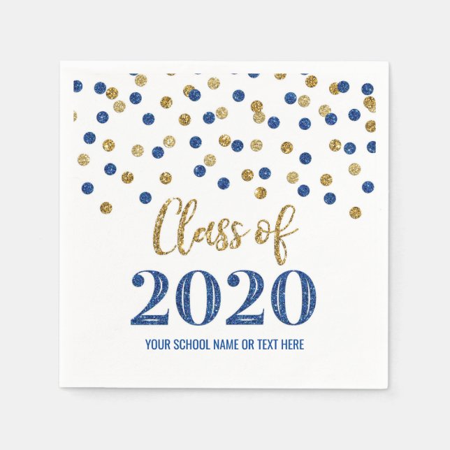 Dark Blue Gold Confetti Class of 2020 Graduation Napkin (Front)