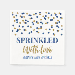 Dark Blue Gold Confetti Sprinkled with Love Napkin