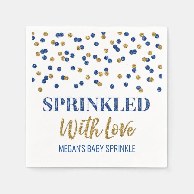 Dark Blue Gold Confetti Sprinkled with Love Napkin (Front)