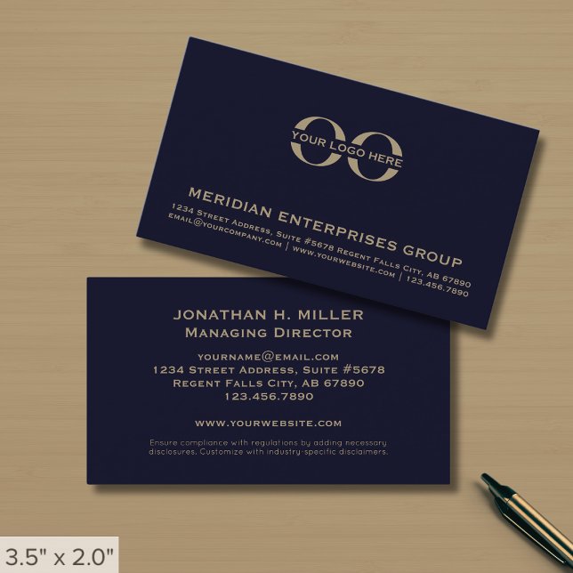 Dark Blue Gold Custom Logo Business Card (Creator Uploaded)