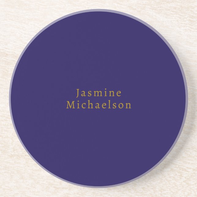 Dark Blue & Gold Cute Minimalist Own Name Coaster (Front)