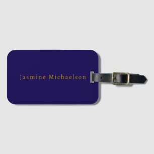 Dark Blue & Gold Cute Minimalist Own Name Luggage Tag