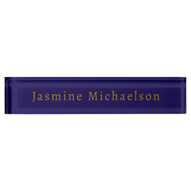 Dark Blue & Gold Cute Minimalist Own Name Nameplate (Front)