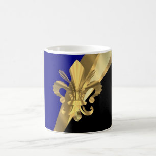 Dark blue & gold fleur de lys coffee mug