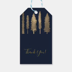 Dark Blue & Gold Forest Woodsy Trees Rustic Favour Gift Tags