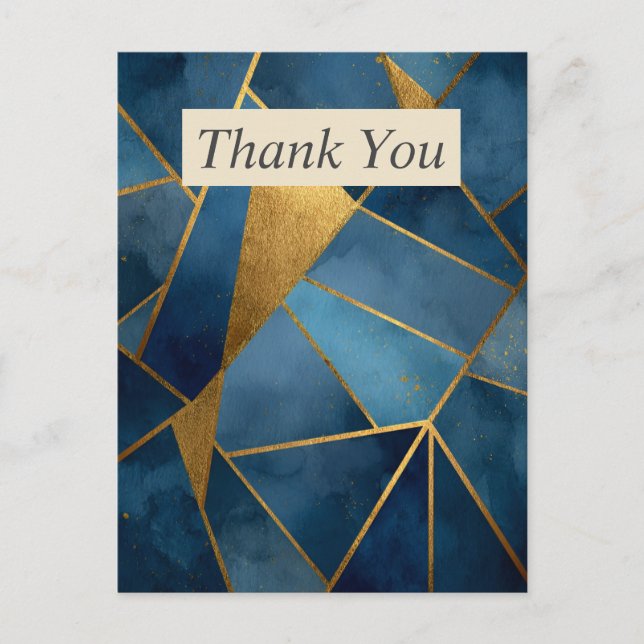 Dark Blue & Gold Geometric Thank You Card (Front)