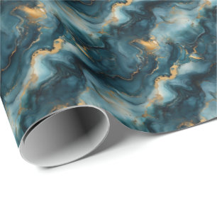 Dark Blue & Gold Marble Wrapping Paper