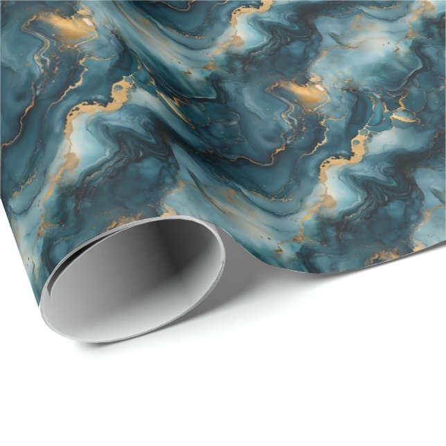 Dark Blue & Gold Marble Wrapping Paper (Roll Corner)