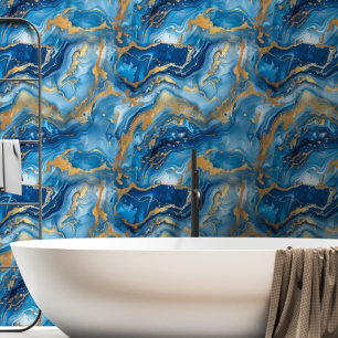 Dark Blue & Gold Marbled Wallpaper