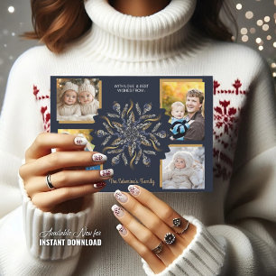 Dark Blue & Gold Midnight Sparkle Stars New Year  Card