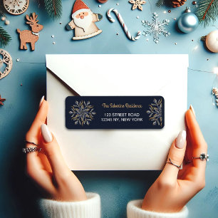 Dark Blue & Gold Midnight Sparkle Stars New Year Return Address Label