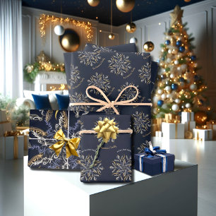 Dark Blue & Gold Midnight Sparkle Stars New Year Wrapping Paper Sheet