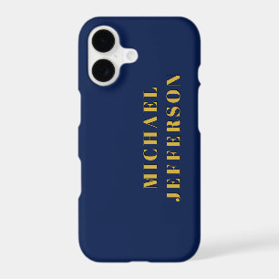 Dark Blue & Gold Minimalist Plain Modern Own Name