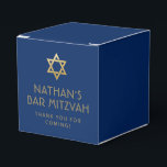 Dark Blue Gold Personalised Bar Mitzvah Favour Box<br><div class="desc">Elegant modern blue and gold classic bar mitzvah "thank you" personalised square favour box with custom name,  date and Star of David.</div>