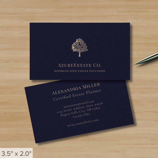 Dark Blue Gold Tree Logo Emblem Business Card (Creator Uploaded)