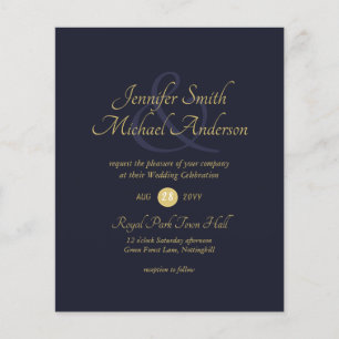 Dark Blue Gold Wedding Ampersand Simple
